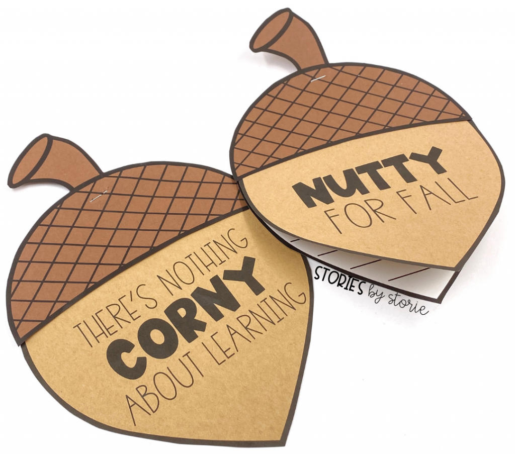 Are you nutty for fall? Students can write about their favorite fall activities or memories. Hang these acorn crafts from the ceiling or add them to your fall bulletin board display.