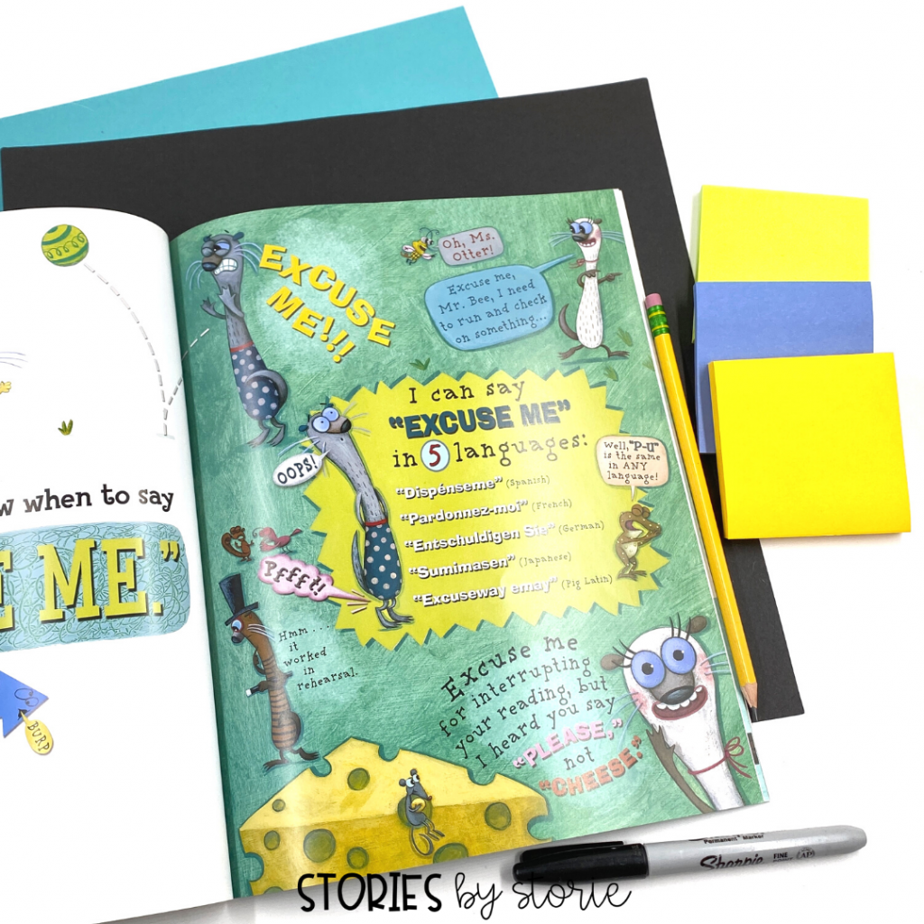 As you prepare for your read aloud, use sticky notes to identify new or unfamiliar vocabulary words or questions you want to ask. Mark the pages where you will stop for student predictions and places where students might turn and talk.