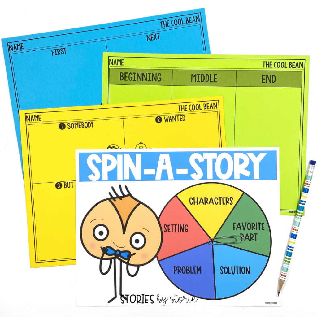 After reading The Cool Bean, students can practice retelling or summarizing the story with these graphic organizers. They can also focus on story elements with a spinner activity.