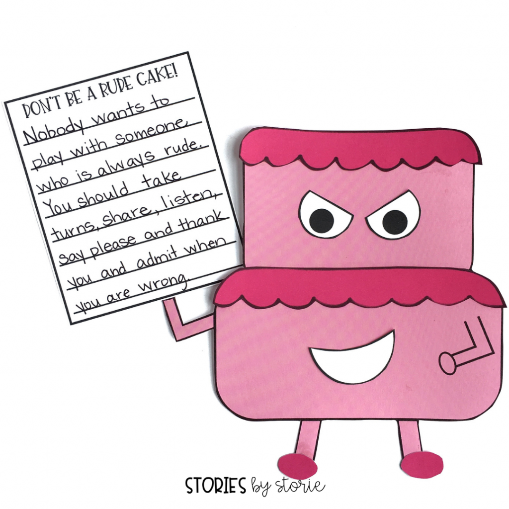 After reading Rude Cakes, students can create their own rude cake with this writing craft. This craft can stand alone, or be paired with a short piece of writing about being polite or using good manners.