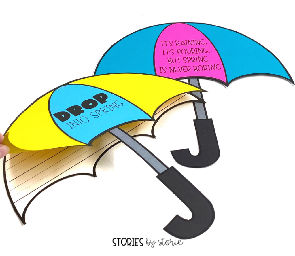 If your students don't like the rain, they might prefer to hold an umbrella! With this craft, you can attach student writing behind the umbrella. When you lift the umbrella handle, the writing is revealed. There are two different sayings for students to choose from to add variety to your bulletin board display.