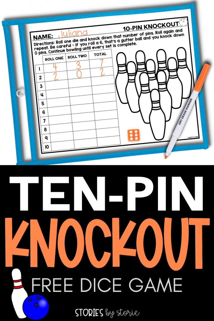 Help students practice addition facts to ten in a fun way with this bowling-themed dice game. Students roll a die and knock down pins. Watch out for the gutter ball!