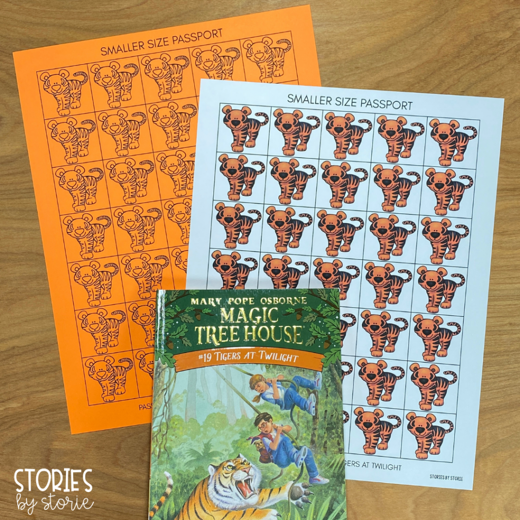 Print one full-page of stamps to go with each book in the Magic Tree House series. This option works well if you are reading the series aloud to your whole class.