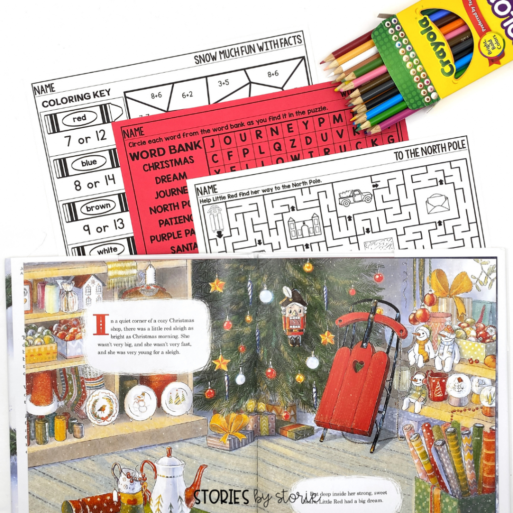 These Little Red Sleigh activities are perfect for fast finishers or to add a little fun to the culmination of your book study. These activities include a word search, a color-by-code page, and a maze.
