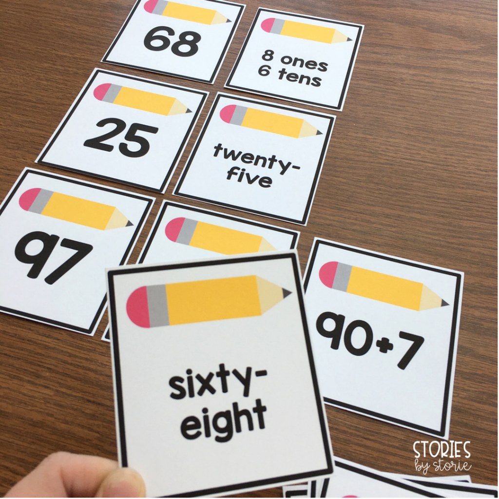 Matching games and activities are great because kids already understand how to play. Plus, you can turn the game into an independent or small group sorting activity. This place value game has students finding matches with numbers represented in four different ways: standard form, word form, using place value, and expanded form.