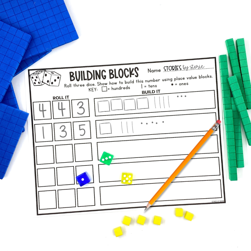 Building Blocks is a low-prep dice game that allows students to roll a 2-digit or 2-digit number, and then build it using place value (or Base-10) blocks. 