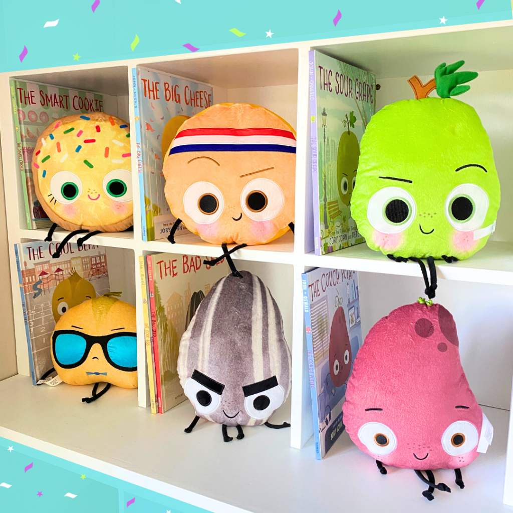 Bring the magic of The Food Group series to life with these book character stuffed animals! There are options available for The Bad Seed, The Good Egg, The Cool Bean, The Couch Potato, The Smart Cookie, The Sour Grape, and The Big Cheese!