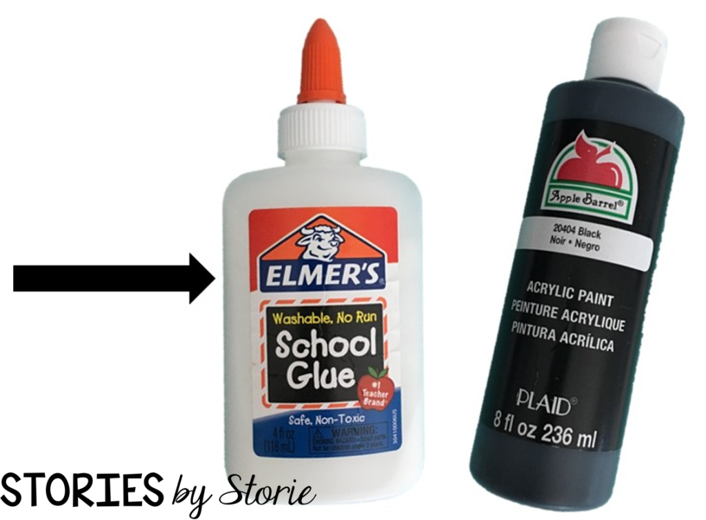 The first thing we did was add black acrylic paint to the white glue.